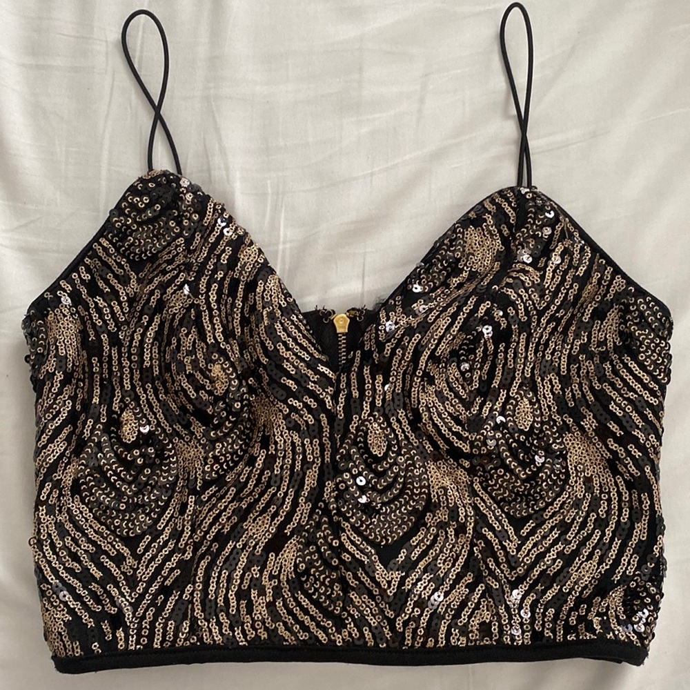 Windsor Black & Gold Sequin Crop Top